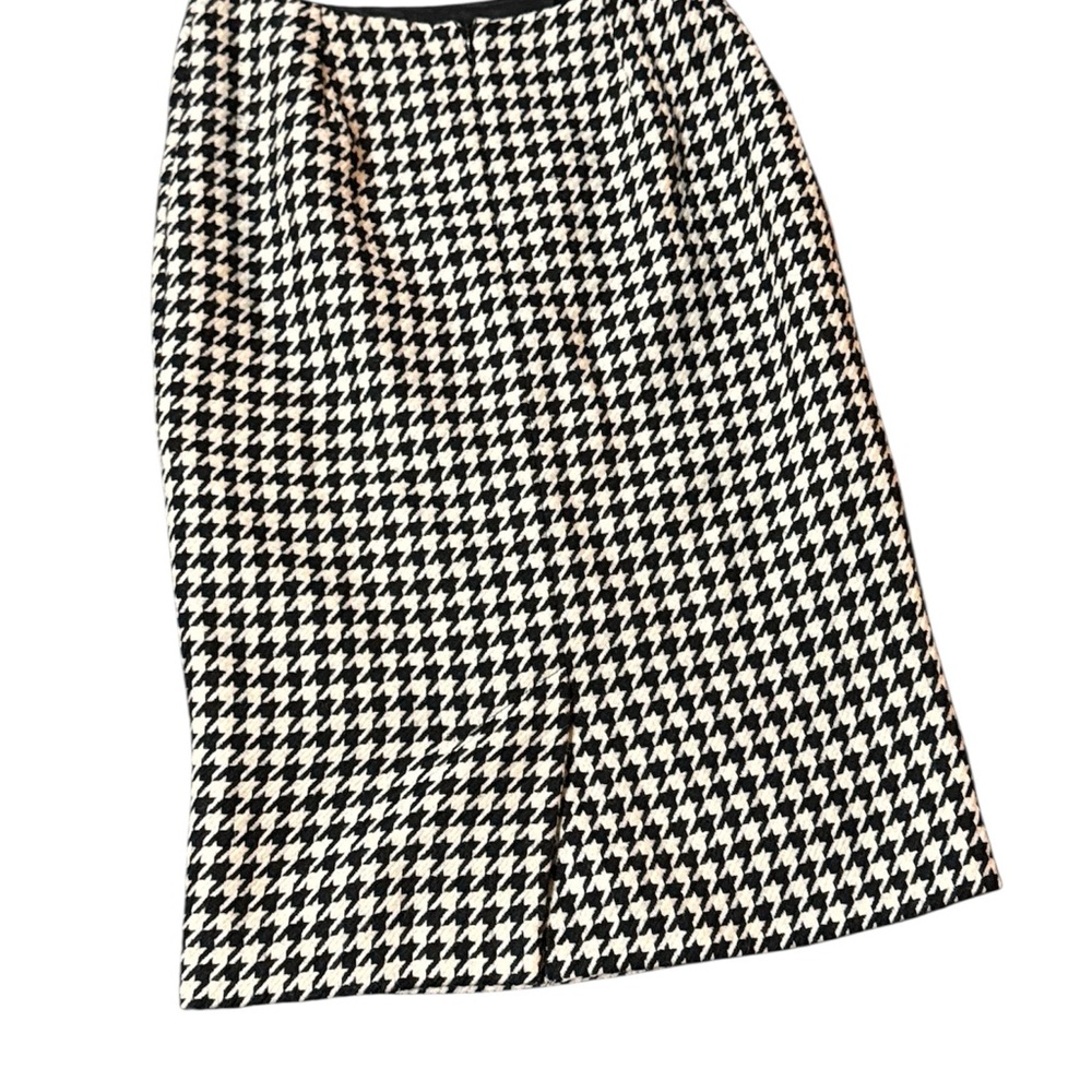 Black and White Houndstooth Pencil Wool Skirt with Slit - Picture 2 of 3